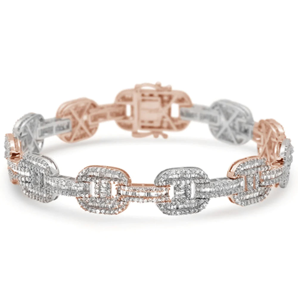 14K Two Tone Gold Diamond Round Baguette Men s Bracelet