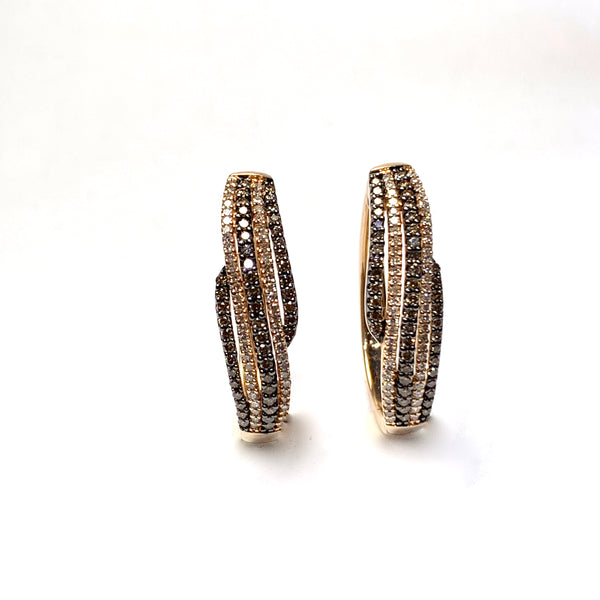 BROWN DIAMOND HOOP EARRINGS