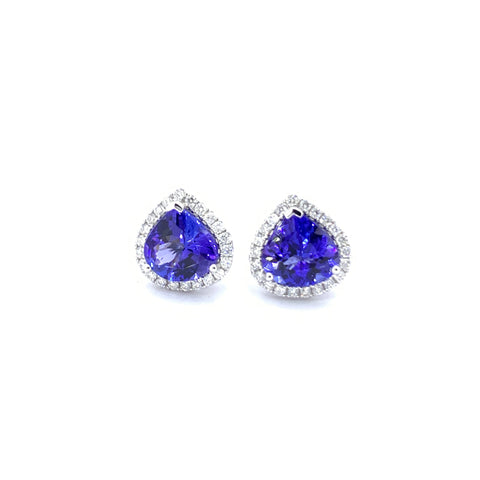 ROUNDED PEAR SHAPE TANZANITE AND DIAMOND HALO EARRINGS