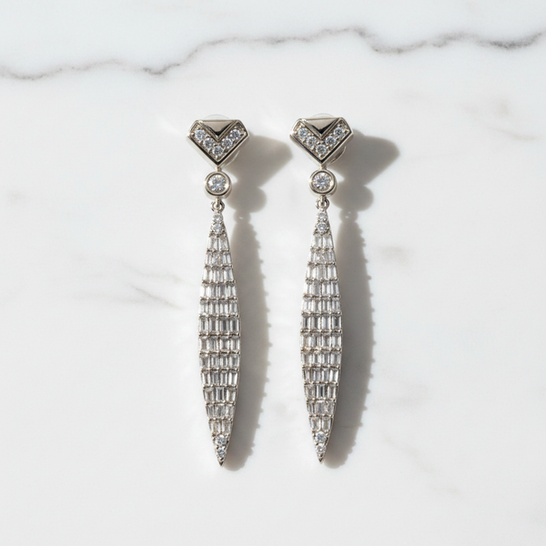 14K Yellow Gold Round & Baguette Diamond Drop Earrings