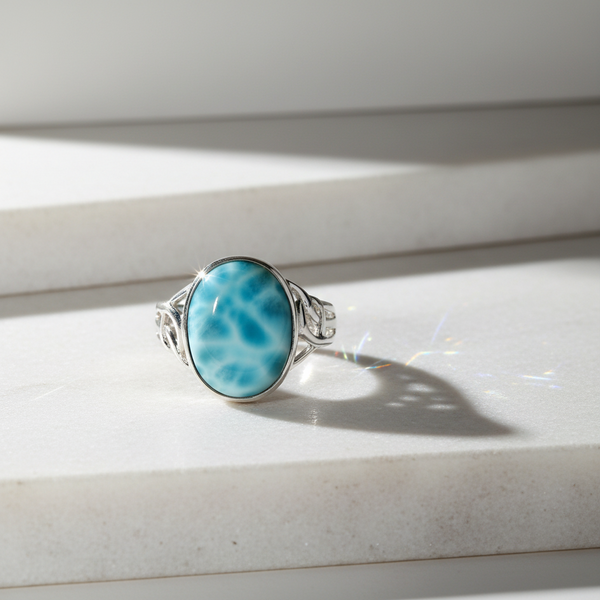 STUNNING OVAL SHAPE LARIMAR RING