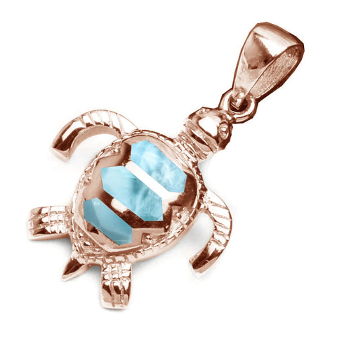 Rose Gold Plated Natural Larimar Turtle Pendant