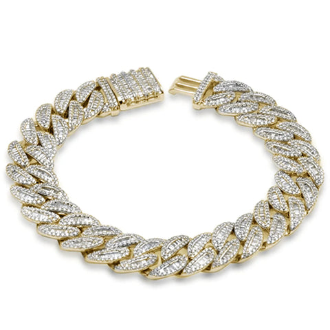 14K Yellow Gold Round & Baguette Iced Out Diamond Cuban Bracelet