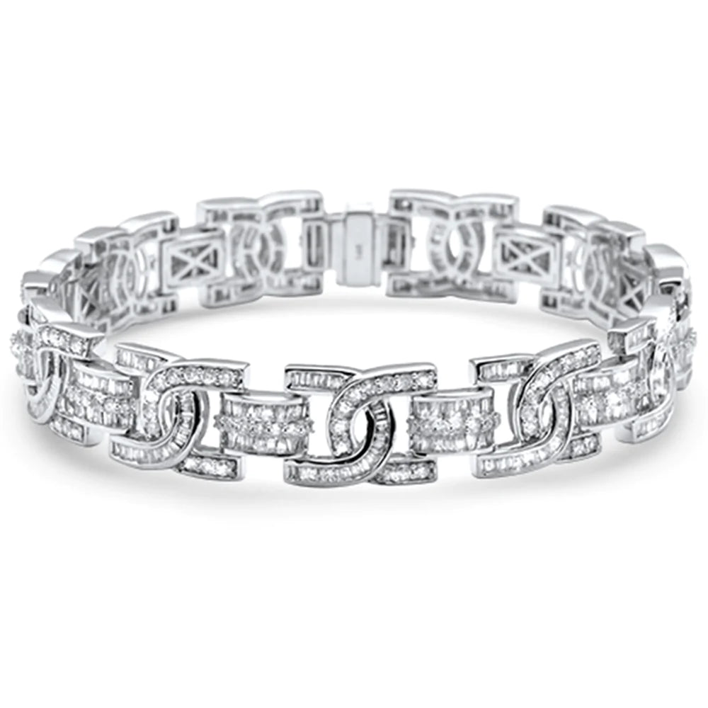 14K White Gold Round & Baguette Diamond Iced Out Men's Bracelet