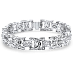 14K White Gold Round & Baguette Diamond Iced Out Men's Bracelet