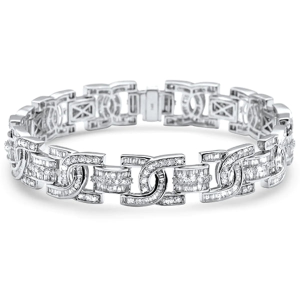 14K White Gold Round & Baguette Diamond Iced Out Men's Bracelet