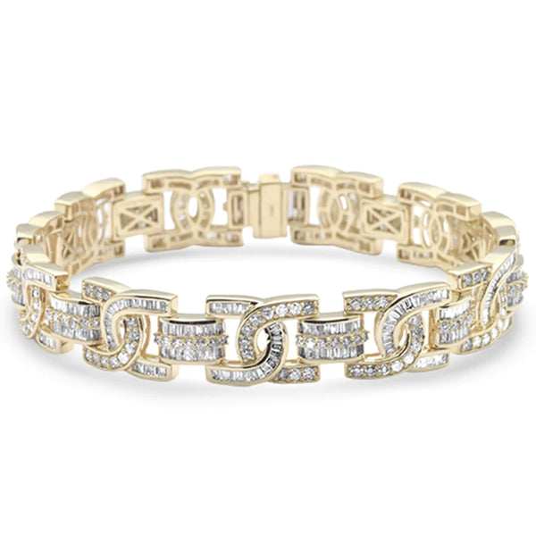 14K White Gold Round & Baguette Diamond Iced Out Men's Bracelet
