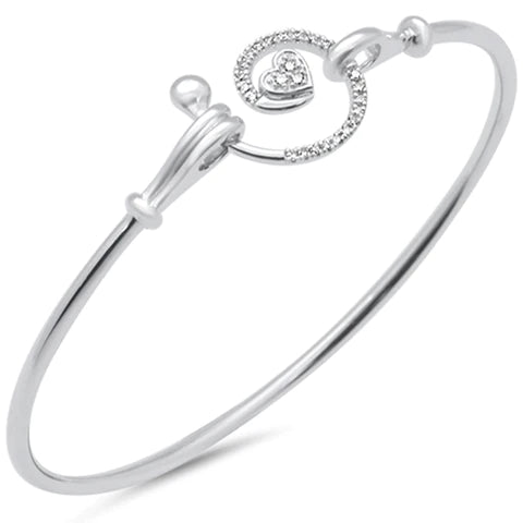 14K White Gold Diamond Heart Spiral Hook Wrap Around Bangle Bracelet