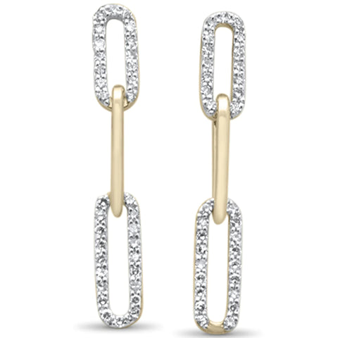 14KT Yellow Gold Diamond Paper Clip Style Dangling Earrings