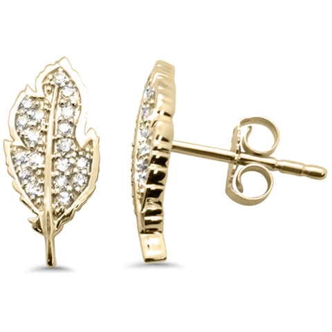 14K Yellow Gold Diamond Leaf Shaped Earring