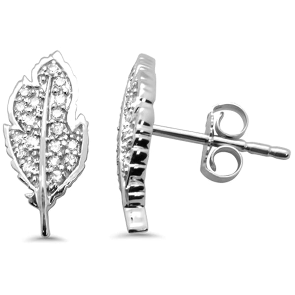 14K Yellow Gold Diamond Leaf Shaped Earring
