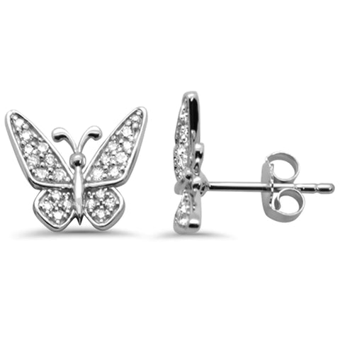 14K White Gold Diamond Butterfly Earring