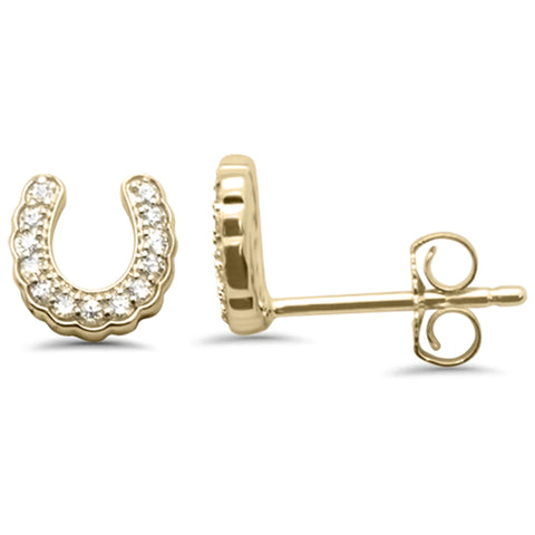 14K Yellow Gold Diamond Horse Shoe Stud Earrings