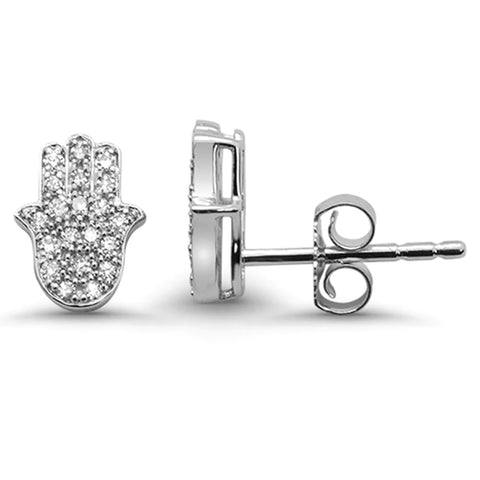 14K White Gold Diamond Hamsa Earring