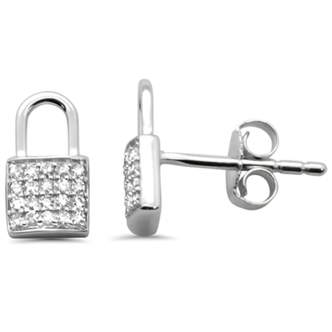 14K White Gold Diamond Lock Shaped Earring