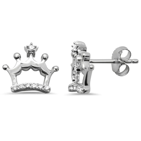 14K White Gold Diamond Crown Shaped Earring