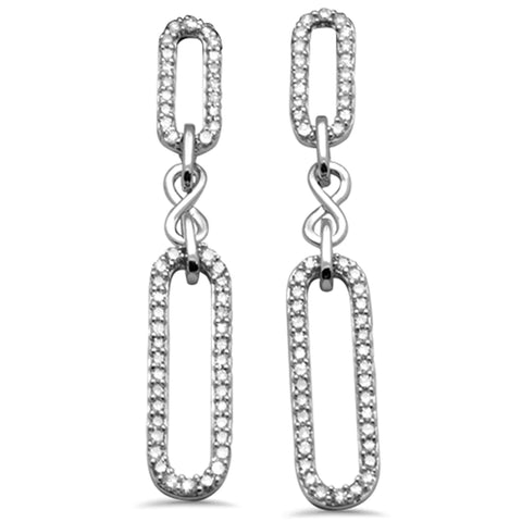 14K White Gold Diamond Paperclip Infinity Dangling Earrings