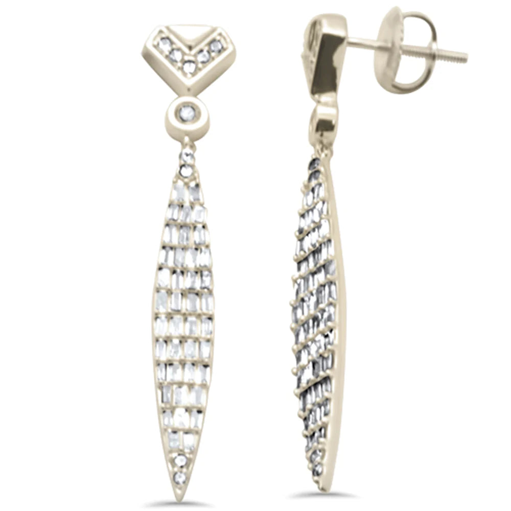 14K Yellow Gold Round & Baguette Diamond Drop Earrings