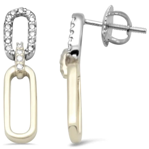 14K Yellow Gold/White Gold Diamond Paperclip Earring