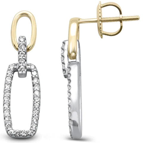 14K Two Tone Gold Diamond Paperclip Style Earring