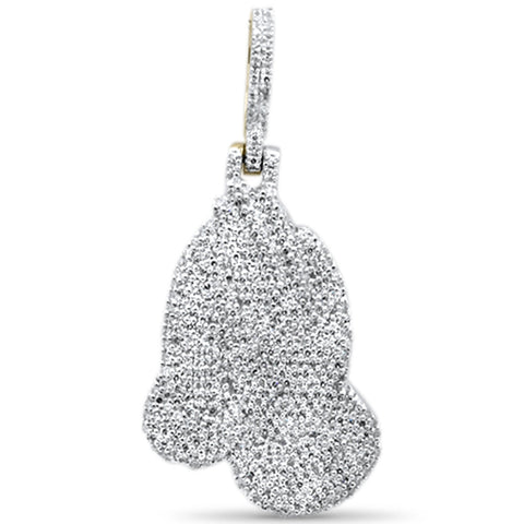 14K Yellow Gold Diamond Iced Out Praying Hands Charm Pendant