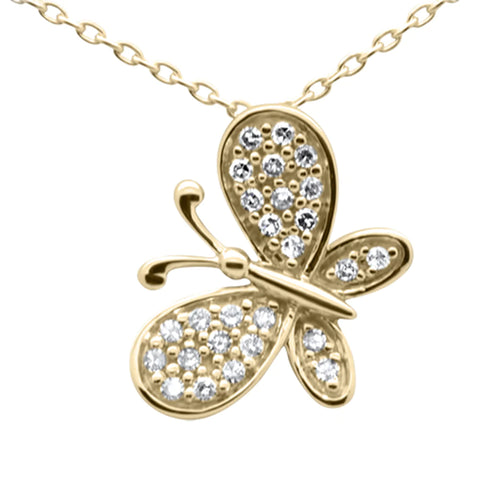 14K Yellow Gold Diamond Butterfly Necklace