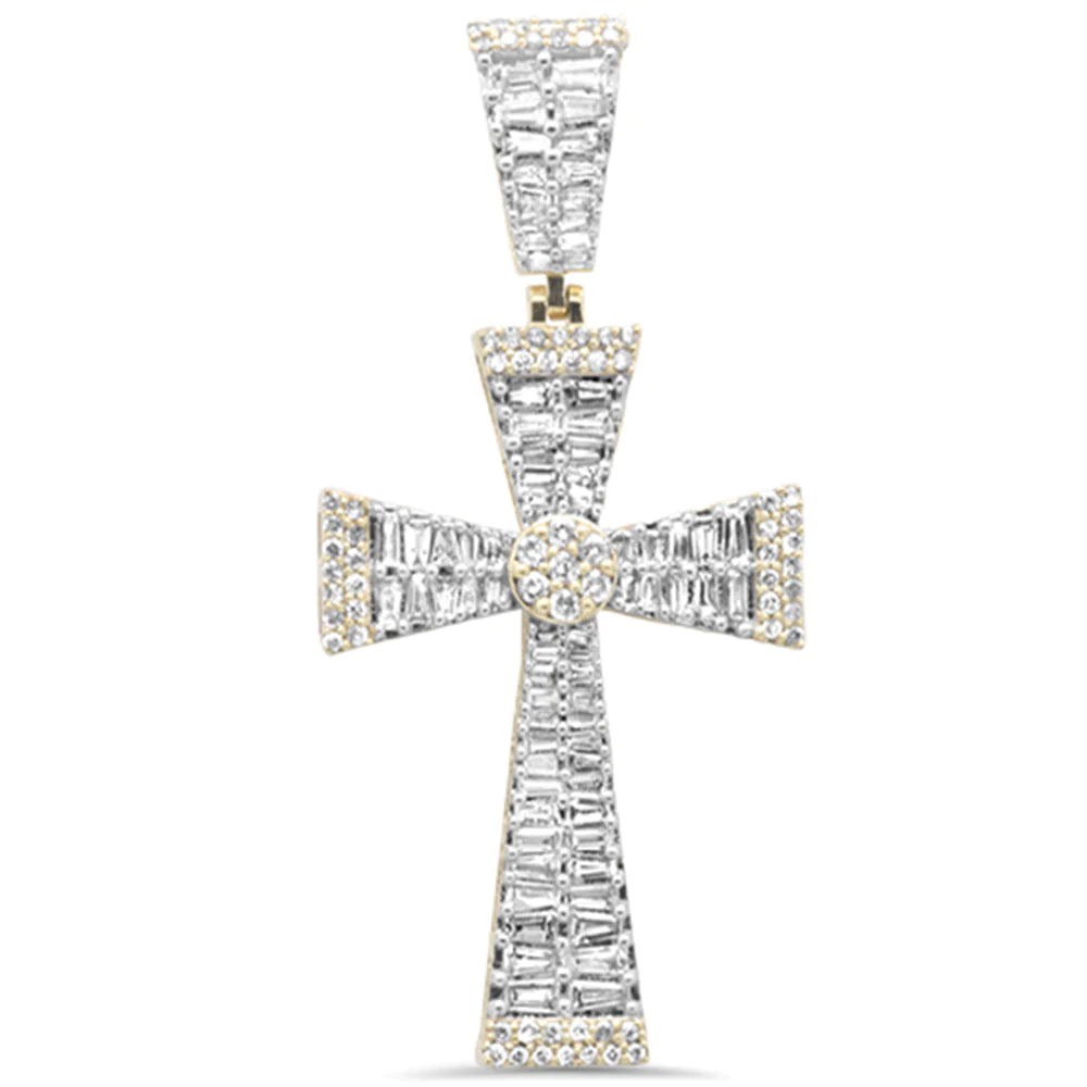 10K Yellow Gold Round & Baguette Diamond Cross Pendant