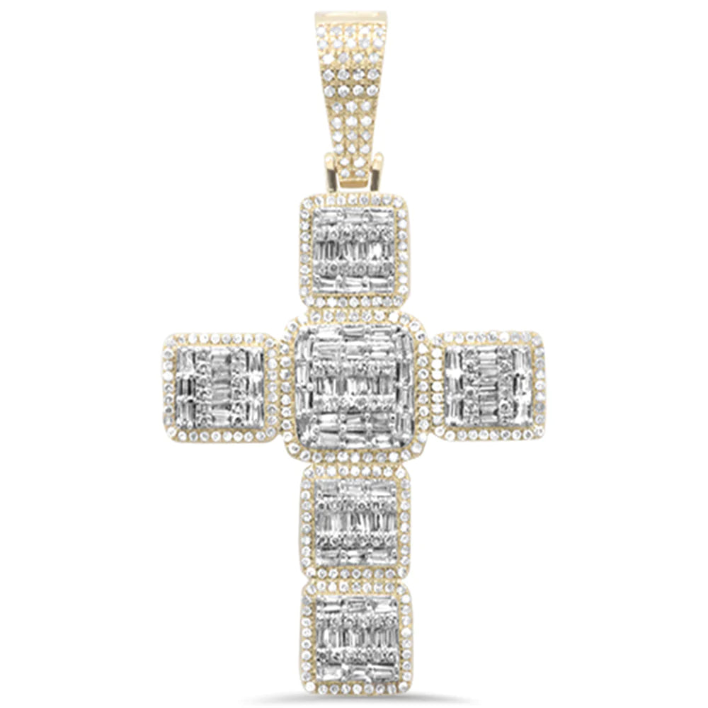 10K Yellow Gold Round & Baguette Diamond Cross Pendant