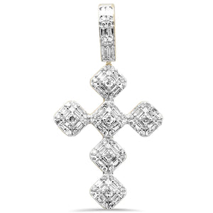 10K Yellow Gold Round & Baguette Diamond Cross Pendant