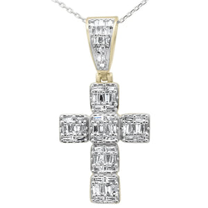 10K Yellow Gold Round & Baguette Diamond Cross Pendant