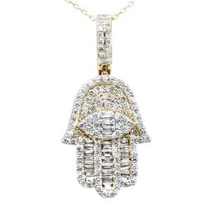14K Yellow Gold Round & Baguette Diamond Pendant