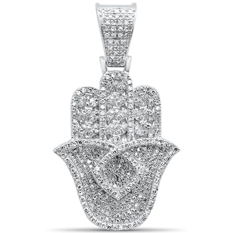 14K White Gold Diamond Hamsa Charm Pendant