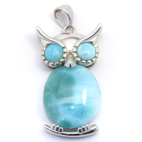 BEAUTIFUL LARIMAR  OWL PENDANT