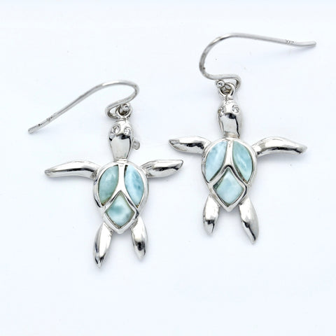 TURTLE SHAPE LARIMAR EARRINGS
