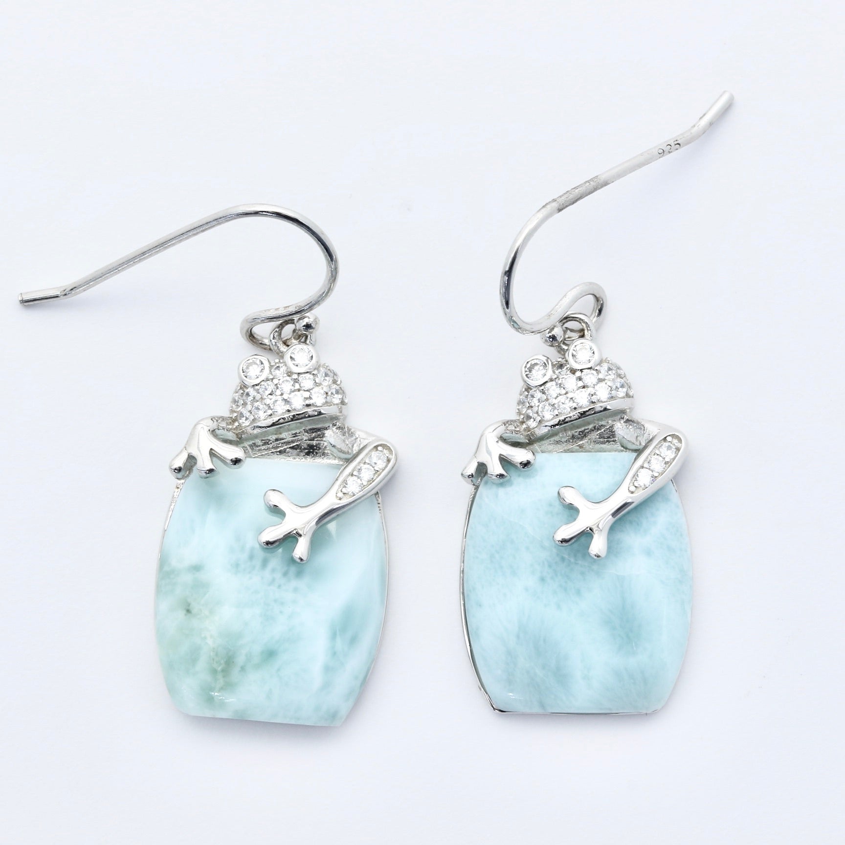 STUNNING LARIMAR PUERTO RICO COQUI FROG EARRINGS