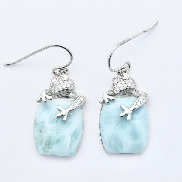 STUNNING LARIMAR PUERTO RICO COQUI FROG EARRINGS
