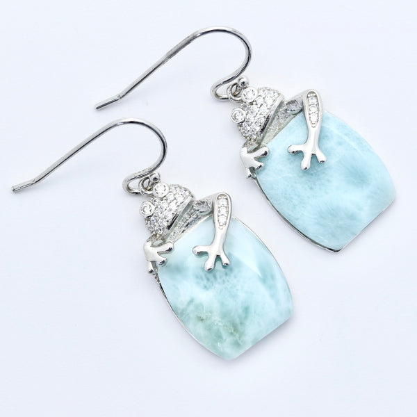 STUNNING LARIMAR PUERTO RICO COQUI FROG EARRINGS