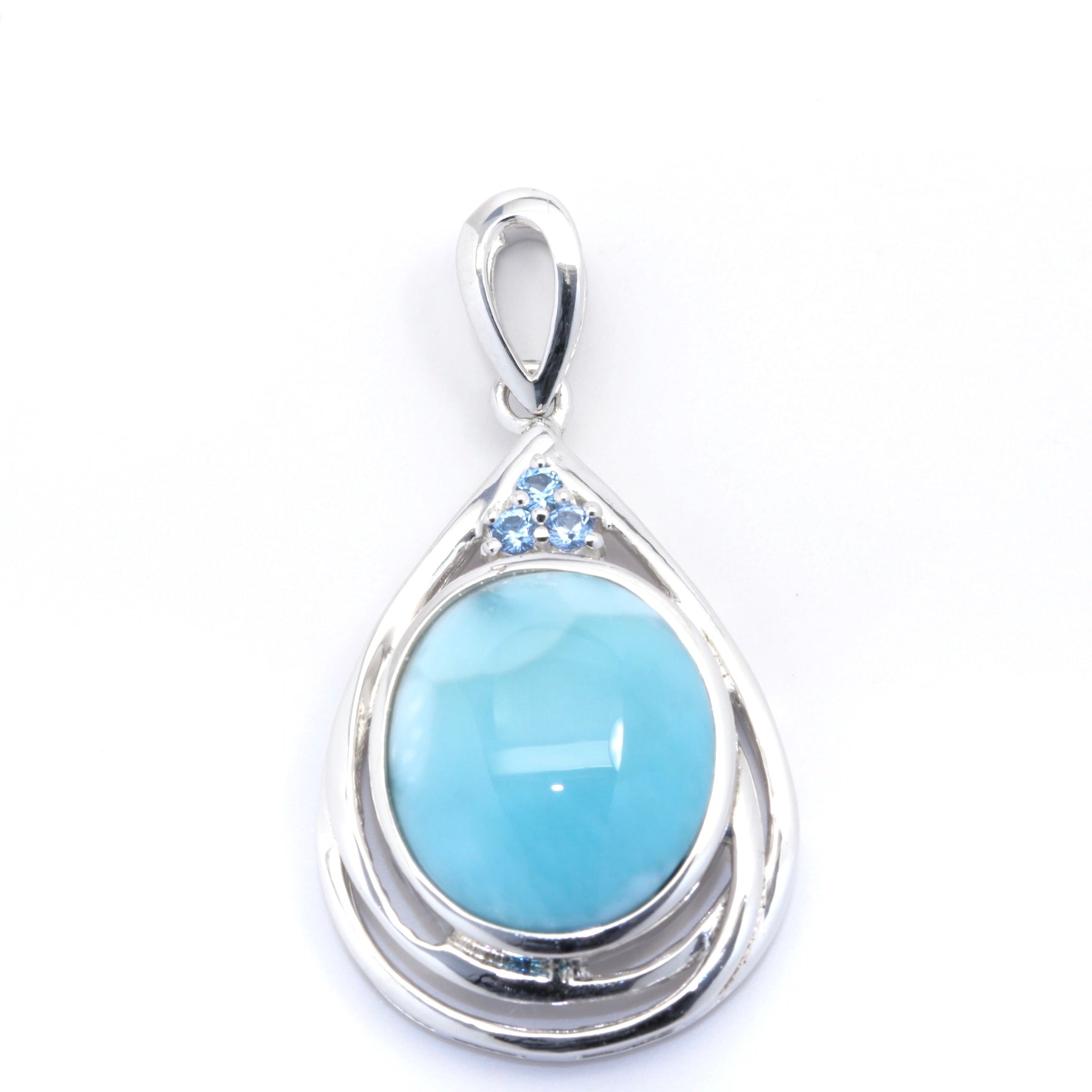 OVAL SHAPE LARIMAR AND BLUE ZIRCON PENDANT