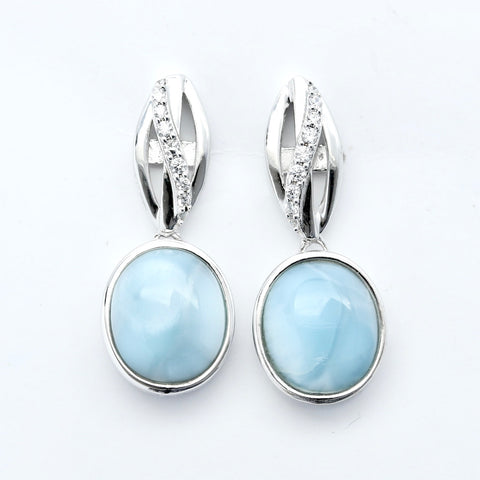 OVAL SHAPE LARIMAR DANGLE EARRINGS