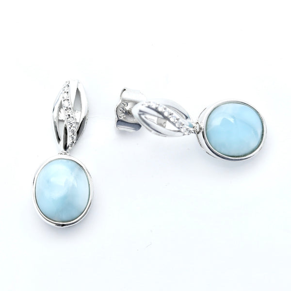 OVAL SHAPE LARIMAR DANGLE EARRINGS