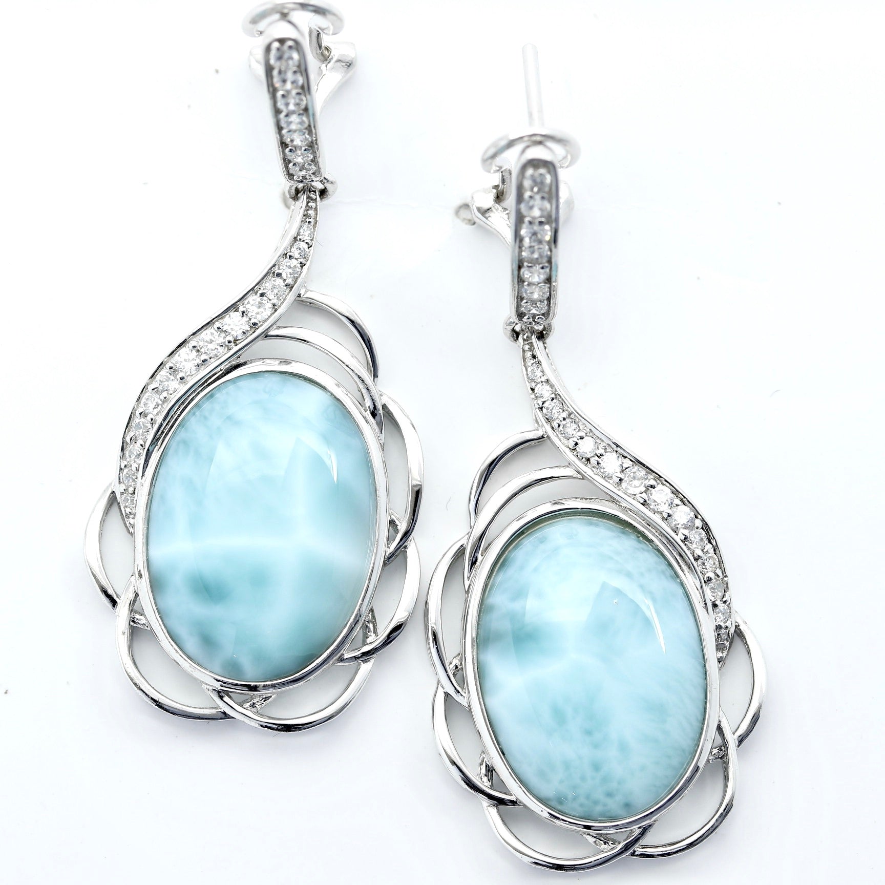 GORGEOUS OVAL SHAPE LARIMAR DANGLE EARRINGS