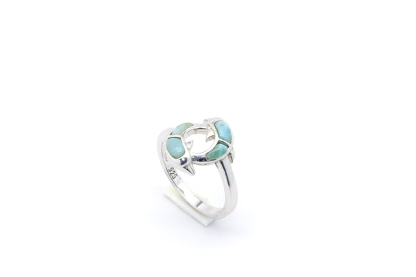 BEAUTIFUL TWIN DOLPHIN LARIMAR RING