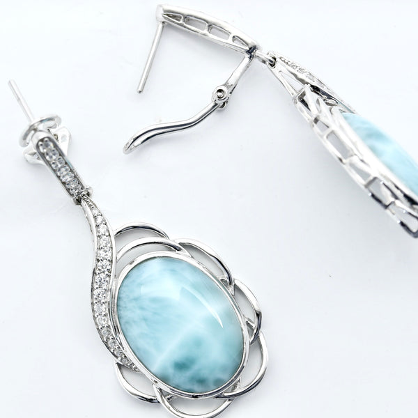 GORGEOUS OVAL SHAPE LARIMAR DANGLE EARRINGS