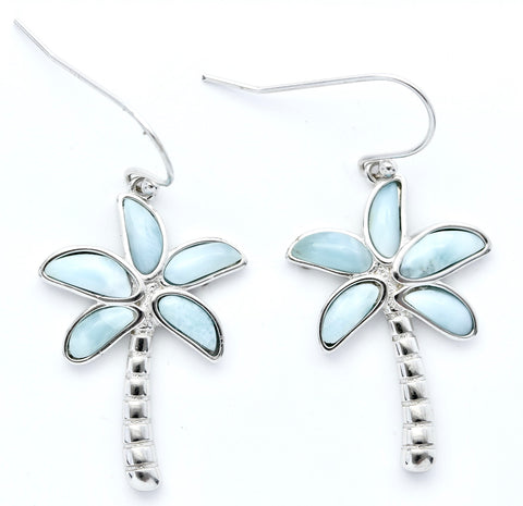 BEAUTIFUL LARIMAR PALM TREE EARRINGS
