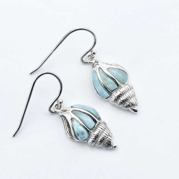 LARIMAR CONCH SHELL INLAY EARRINGS