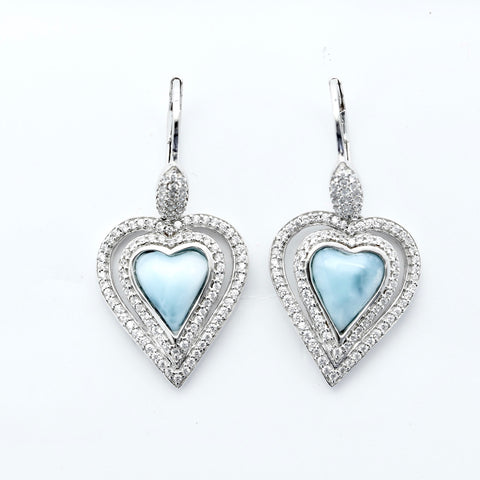 GORGEOUS HEART SHAPE LARIMAR EARRINGS