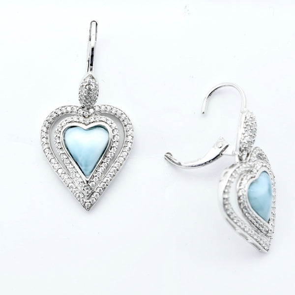 GORGEOUS HEART SHAPE LARIMAR EARRINGS