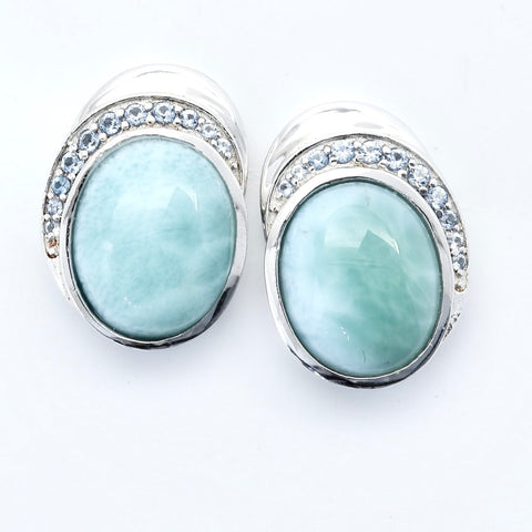 STUNNING LARIMAR OVAL SHAPE EARRINGS