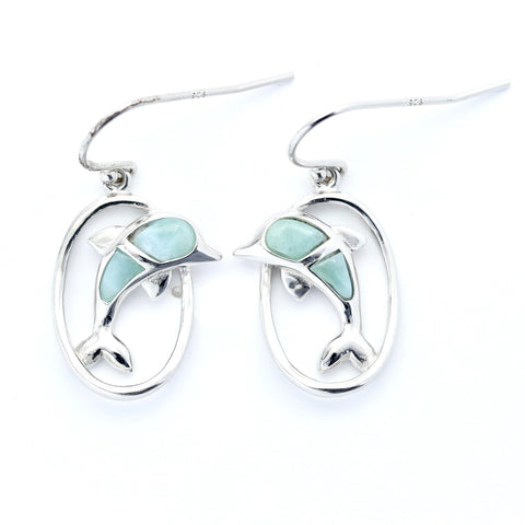 BEAUTIFUL LARIMAR DOLPHIN SHAPE EARRINGS