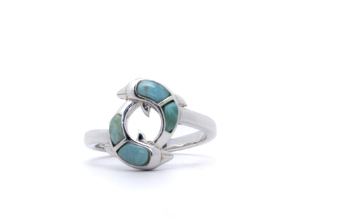 BEAUTIFUL TWIN DOLPHIN LARIMAR RING